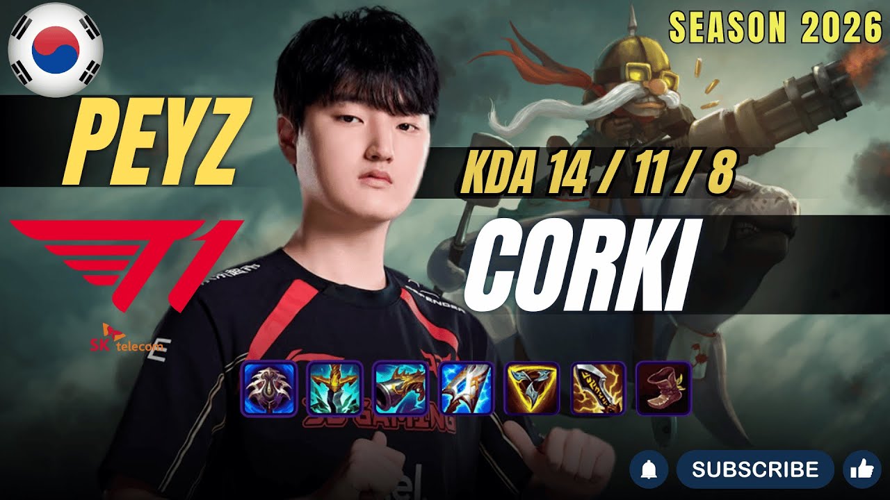 T1 Peyz CORKI vs AL Tarzan CAITLYN ADC - Patch 26.1 KR Ranked | lolrec