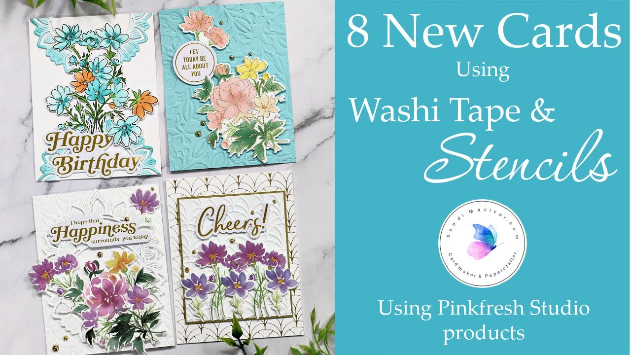 [CARD MAKING VIDEO TUTORIAL] - 8 New Cards using Washi Tape & Stencils