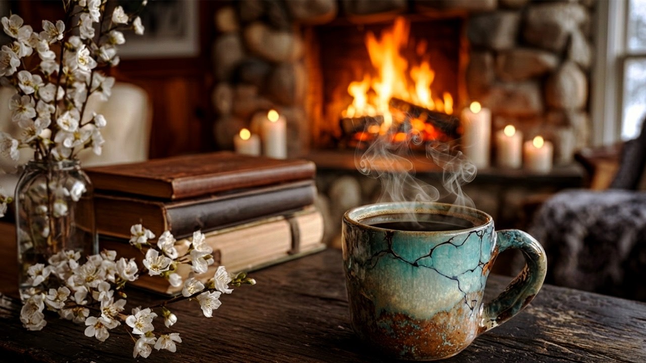 Relaxing Acoustic Guitar to Unwind by Fireplace | Stress Relief & Cozy Evening Ambience (3 Hours)
