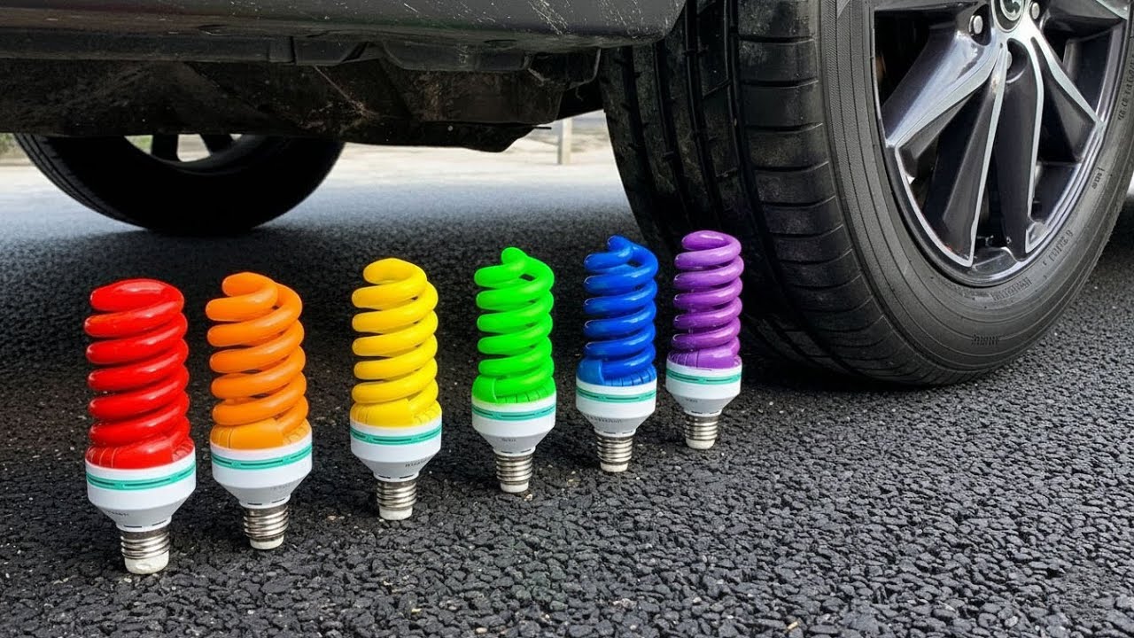 Experiment Rope-like Twisted Light Bulb vs Car! Crushing Crunchy, Soft Things with Car!