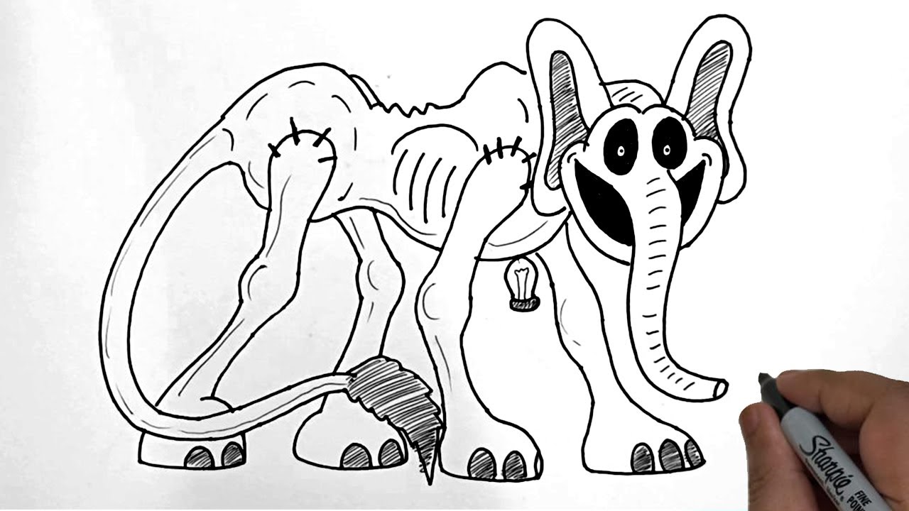 How to Draw  Monster Bubba Bubbaphant Elephant. Drawing From Poppy playtime.