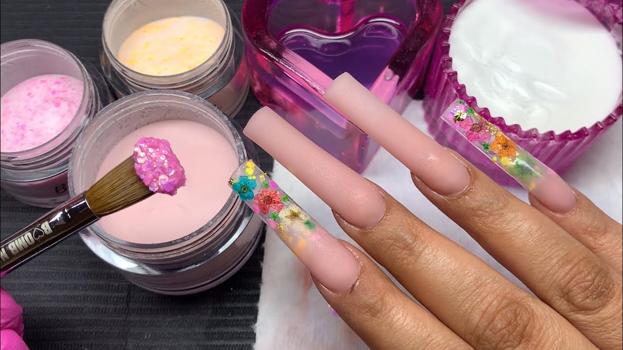 WORKING WITH MY NON DOMINANT HAND/ ENCAPSULATED FLOWERS🌸🌼/ ACRYLIC NAIL TUTORIAL