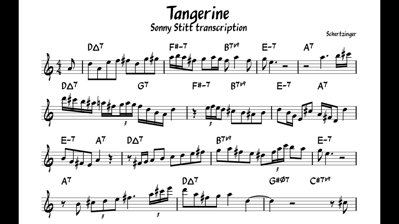 Tangerine - Sonny Stitt - Eb Alto Saxophone Transcription