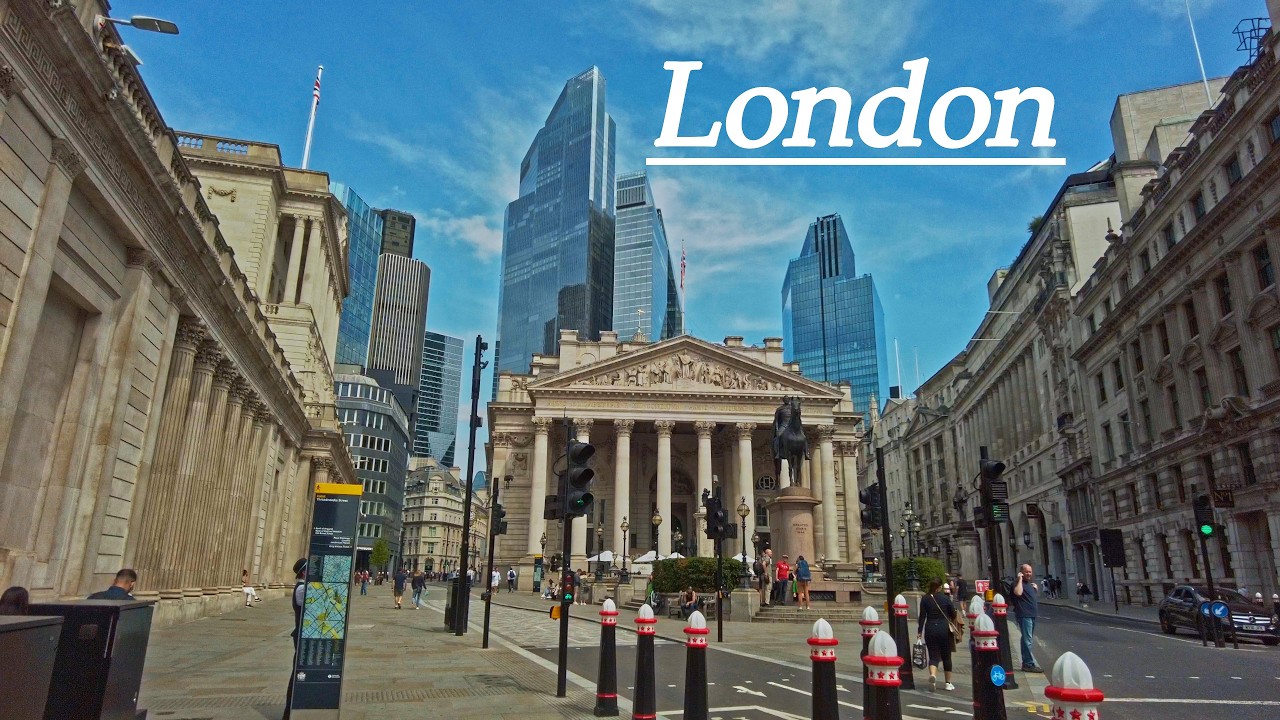 Afternoon Walk in London ☀️ From the Barbican to the Guildhall and Bank ☀️ 4K
