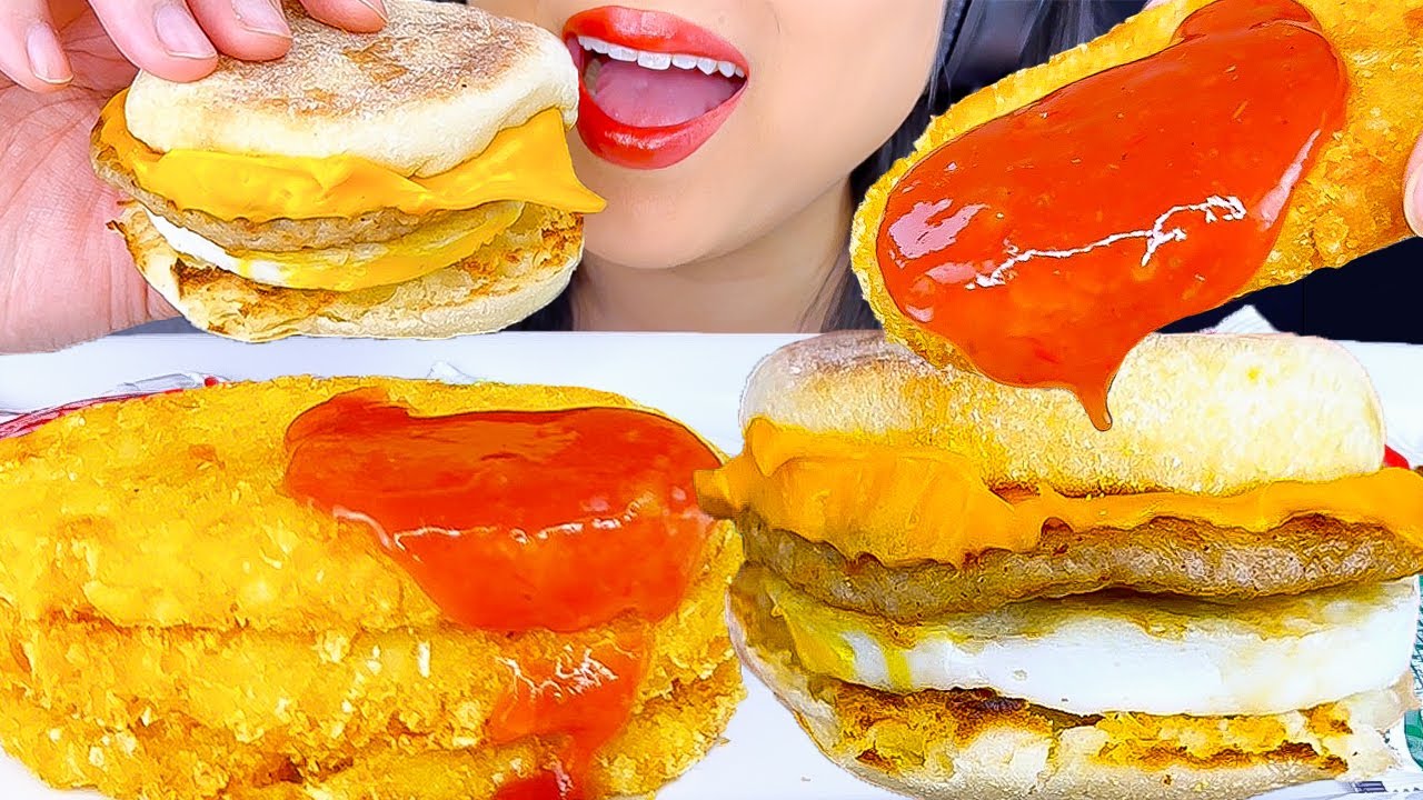 ASMR Mukbang | McDonald's Egg Sausage McMuffin and Hash Browns | Eating Sounds | ASMR Phan