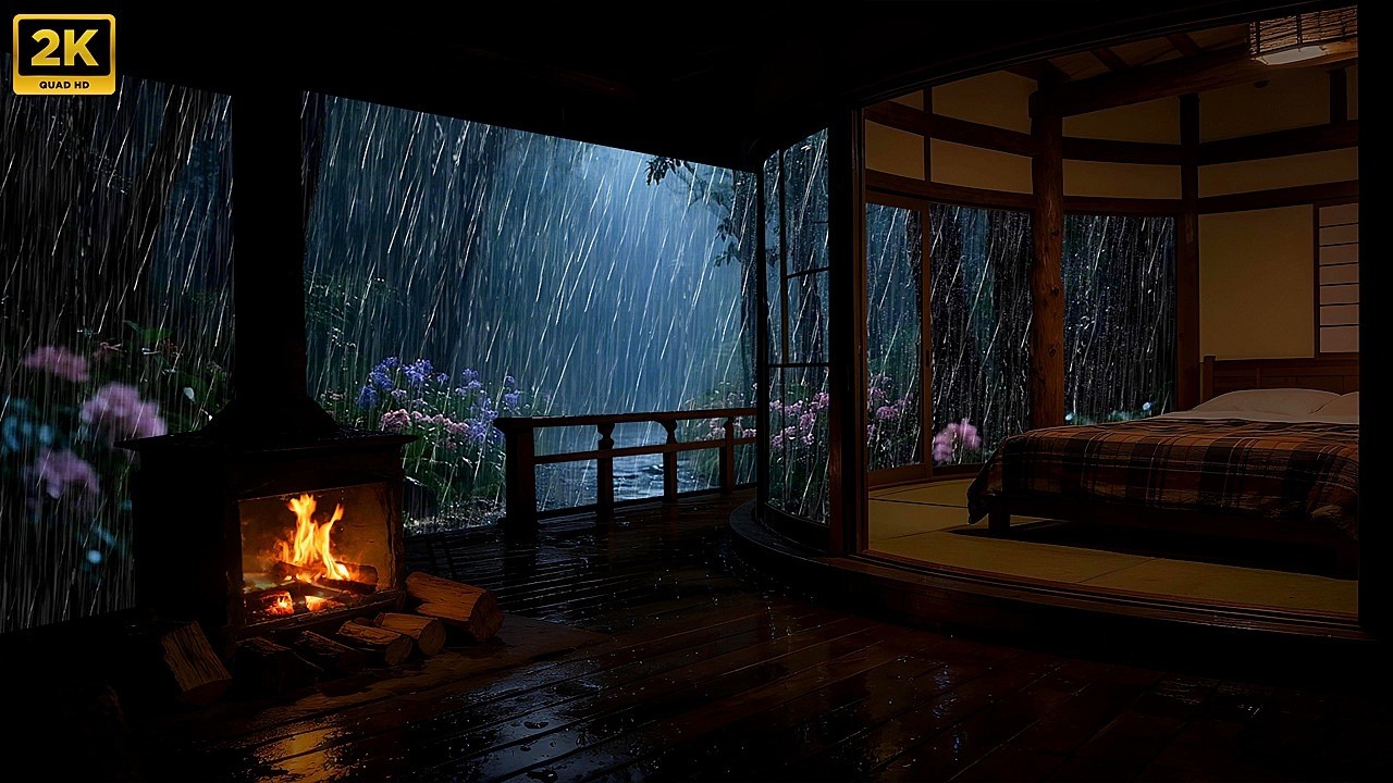 Relaxing Heavy Rain at a Japanese Ryokan 🌧️ Peaceful Garden Sounds for Sleep