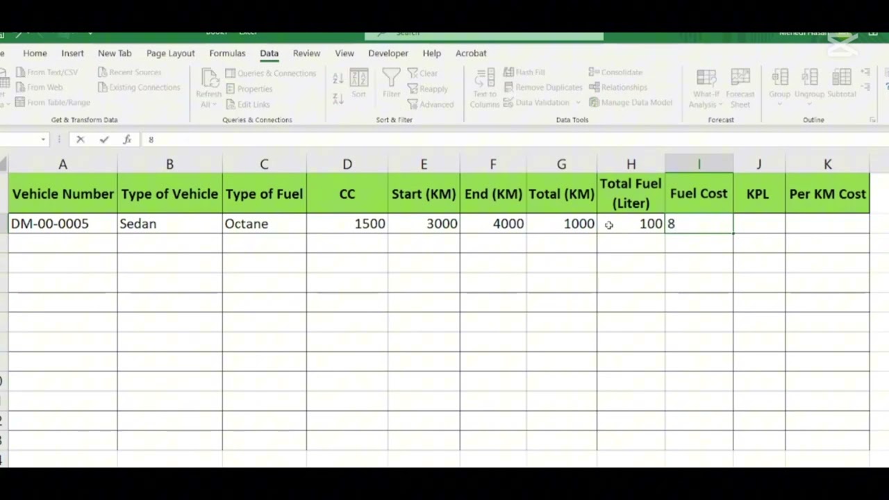 Fuel Efficiency Calculator in Excel | Track Your Vehicle’s KPL