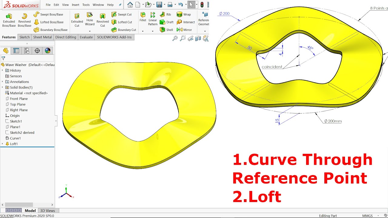Wave Washer in Solidworks (Curve Through Reference Points)