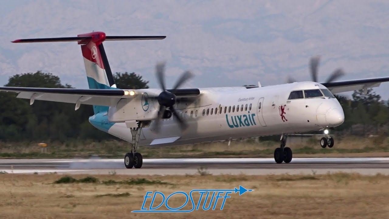 Luxair Bombardier DHC-8-402 Q400 Close-up Landing - Brač Airport BWK/LDSB