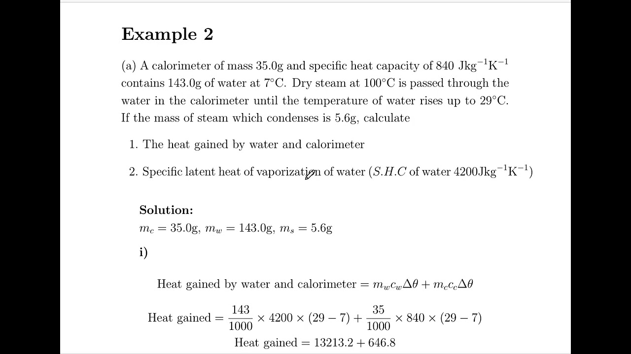 Calculation involving specific latent heat of vaporisation