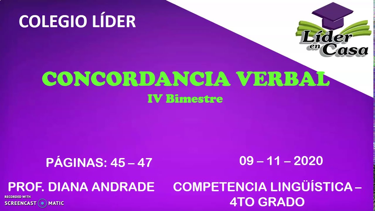 CONCORDANCIA VERBAL - COMPETENCIA LINGÜÍSTICA - 4TO PRIM