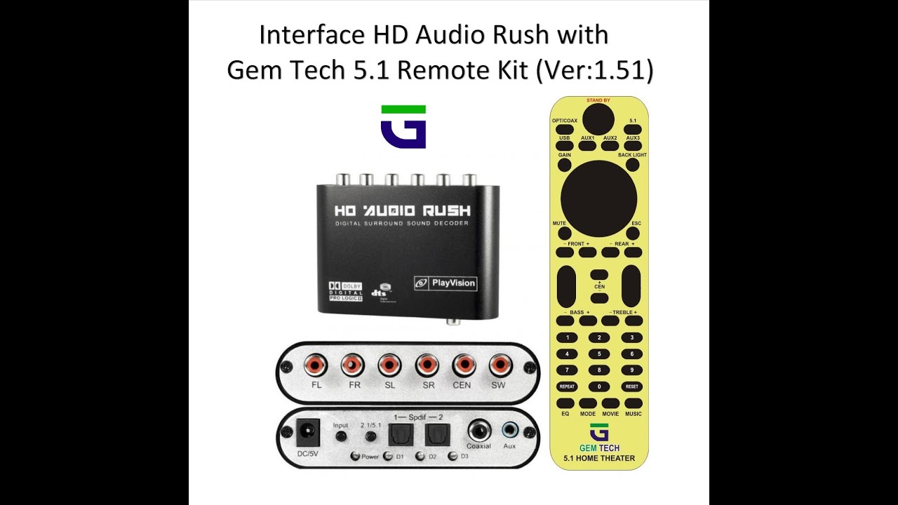 Gem Tech's 5.1 Remote kit - HD Audio Rush Box Interface with Gem Tech's Remote.