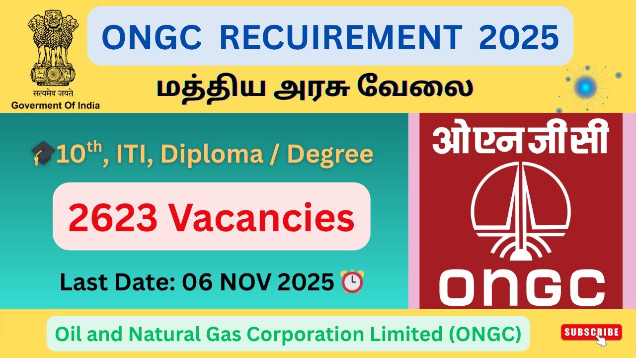ONGC Apprentice 2025 Tamil | 2743 Govt Vacancies 🔥 | 10th, ITI, Diploma, Degree Eligible | Apply Now