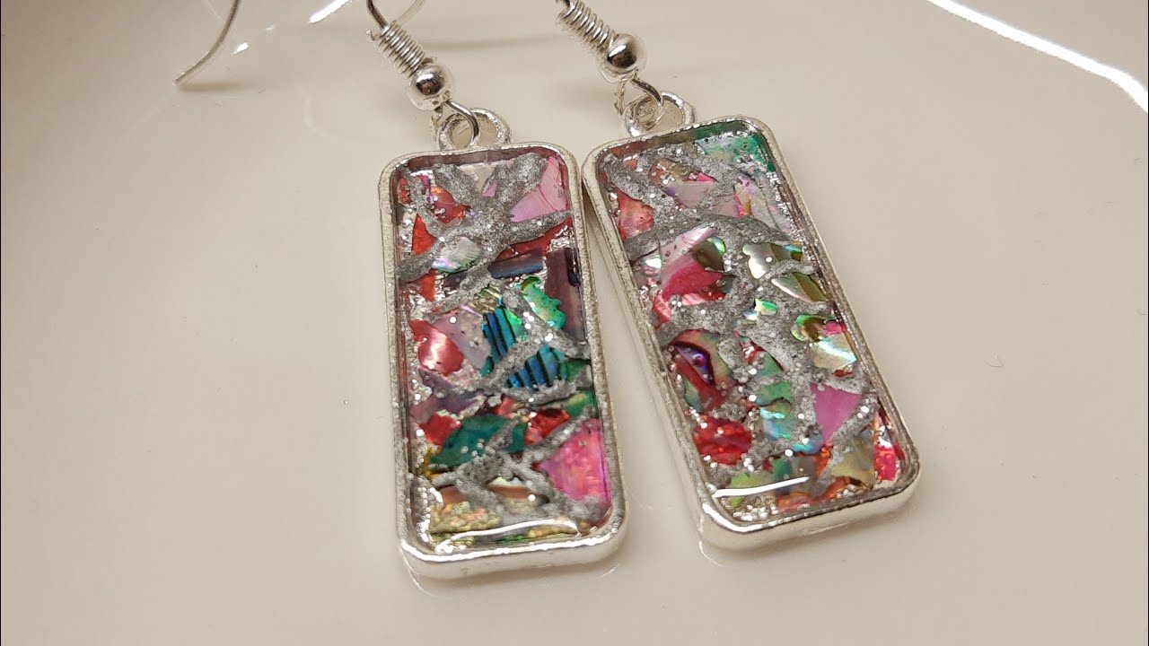 silver uv resin earrings
