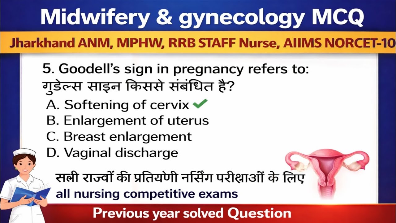 Jharkhand ANM Question paper 2026 with correct answer, midwifery & gynecology MCQ all Nursing Exams