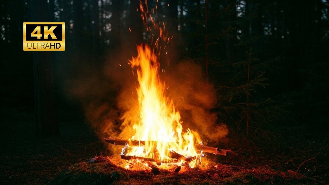 Forest Camping Fire LIVE – Crickets at Night