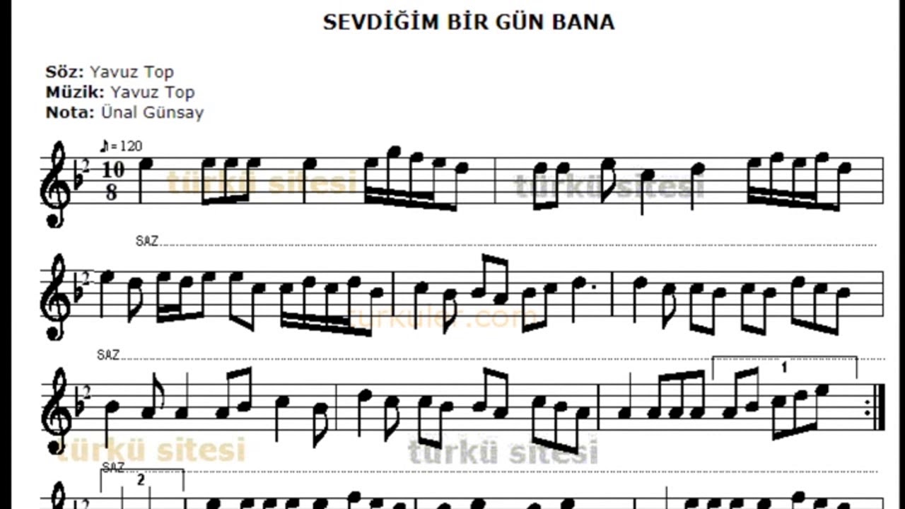 SEVDİĞİM BİR GÜN BANA YAR DEMEDİN Nota Solfej