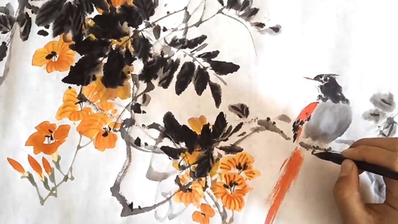 Bird & Flowers- Chinese Brush Painting