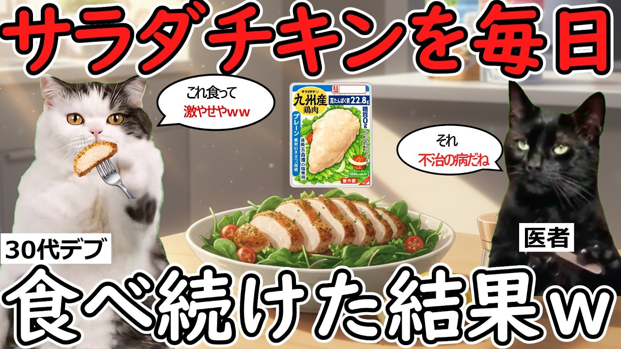 【激痛】サラダチキンを毎日1年間食べ続けたオレの末路ｗｗ 【猫ミーム】