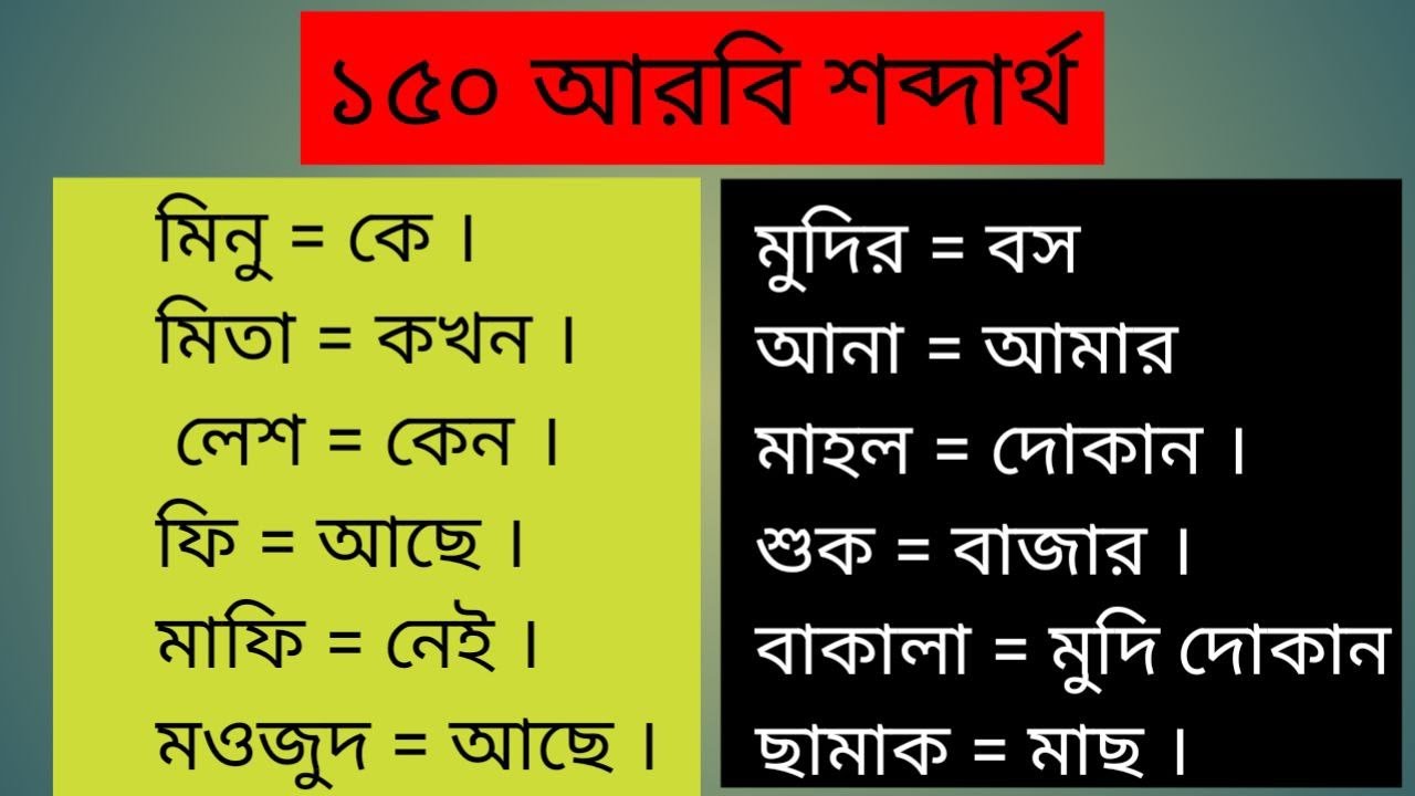 এই শব্দগুলো শিখুন আরবিতে বাক্য তৈরি করুন | bangla to Arabic | arabic to bangla