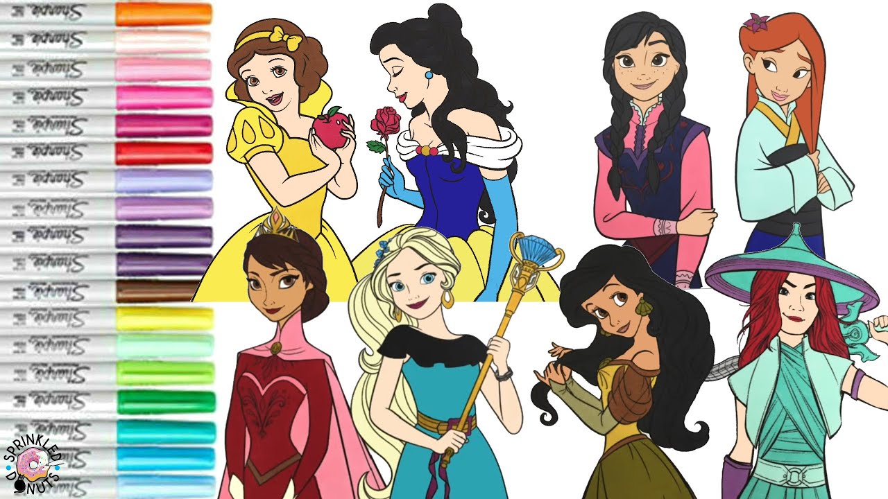 Disney Princess Color Swap Coloring Book Compilation Belle Elena Raya Ariel Mulan Elsa Anna Snow