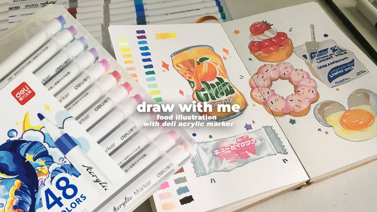 art vlog - draw with me | food illustration with deli acrylic marker
