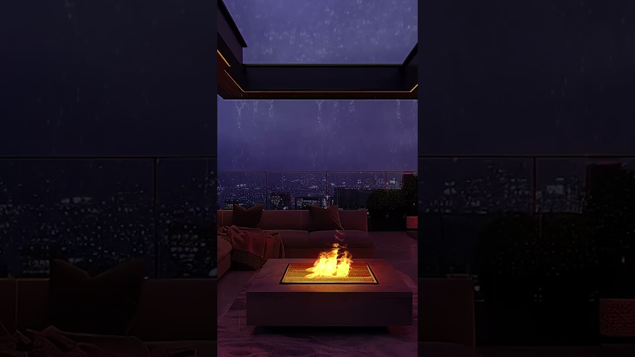 Luxury Apartment Balcony At Rainy Night  #rain #rainandfireplace #relax #asmr #fire #sleep #relax