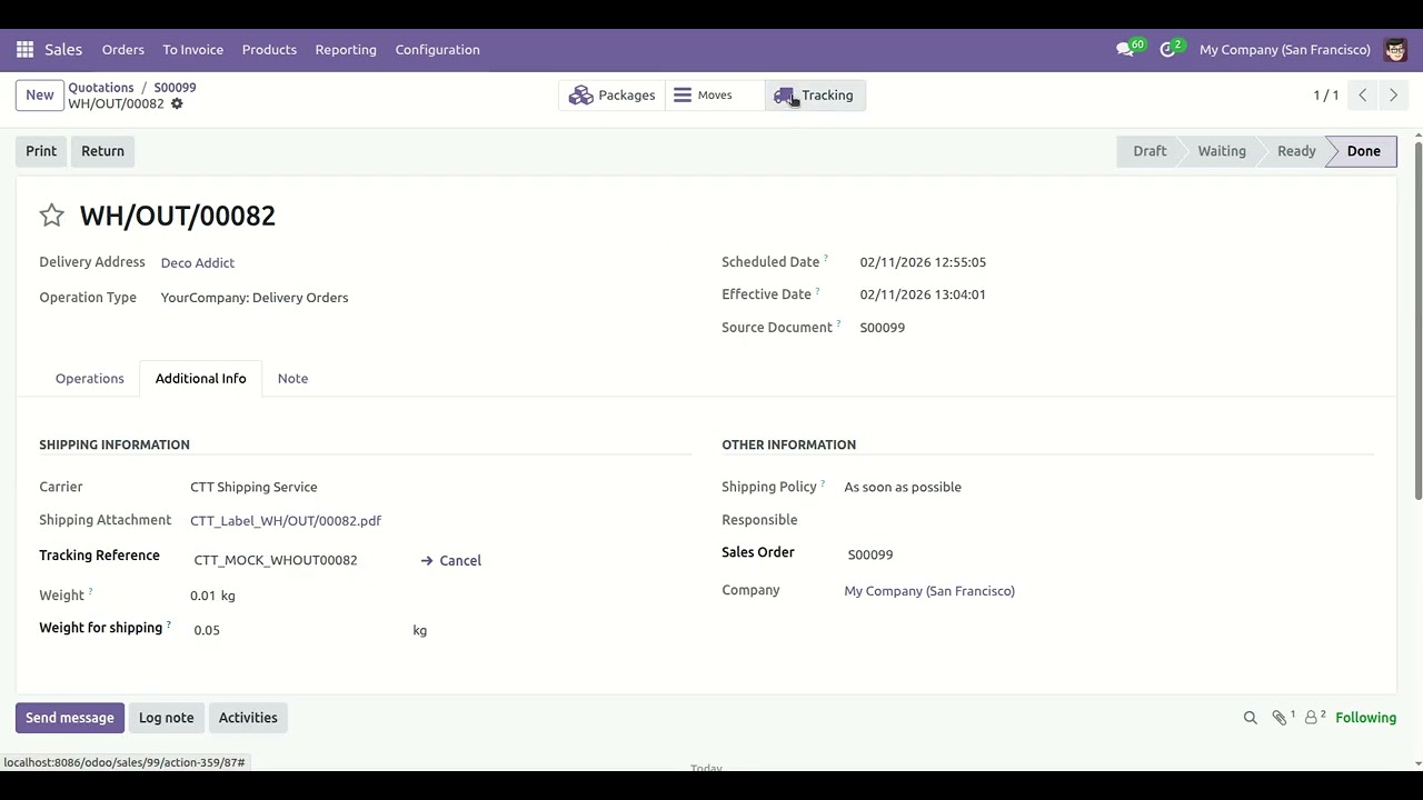 CTT Express Shipping Integration - Backend Tracking Odoo