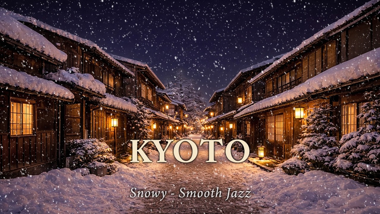 ❄️Kyoto Old Town Snowy Night Ambiance - 1 Hour Smooth Jazz - Kyoto Night Vibes
