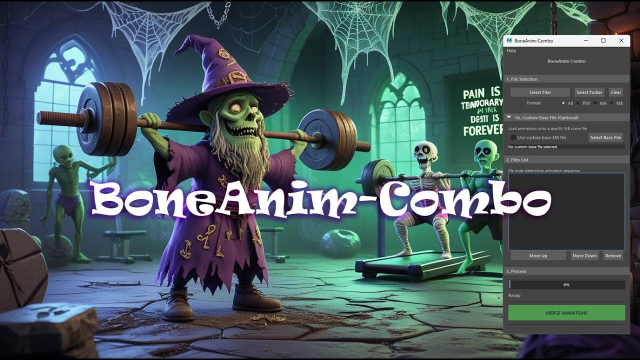 BoneAnim-Combo - free Maya tool automatically combines multiple animation files into one sequence.