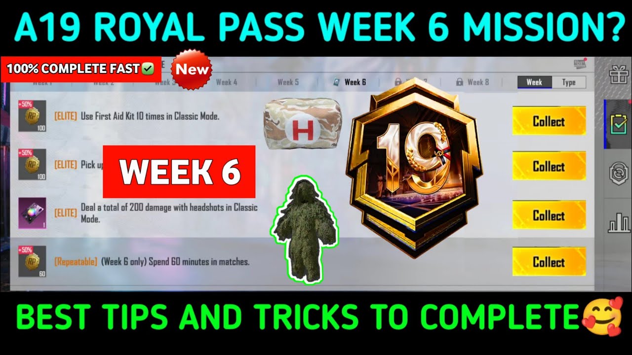 ✅A19 WEEK 6 MISSION🔥PUBG WEEK 6 MISSION🔥A19 ROYAL PASS Week 6 Mission | Pubg Mobile c10s30