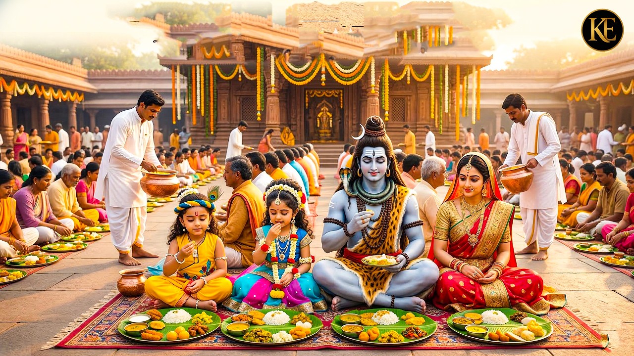 राधा और कान्हा भगवान शंकर और माता पार्वती के साथ बैठकर भंडारा खा रहे हैं।  ||YMKN || Shree Krishan