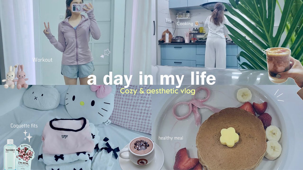 Aesthetic vlog 🐇 a cozy day in the life of an Indian girl | coquette fits , cafe hopping , cooking..