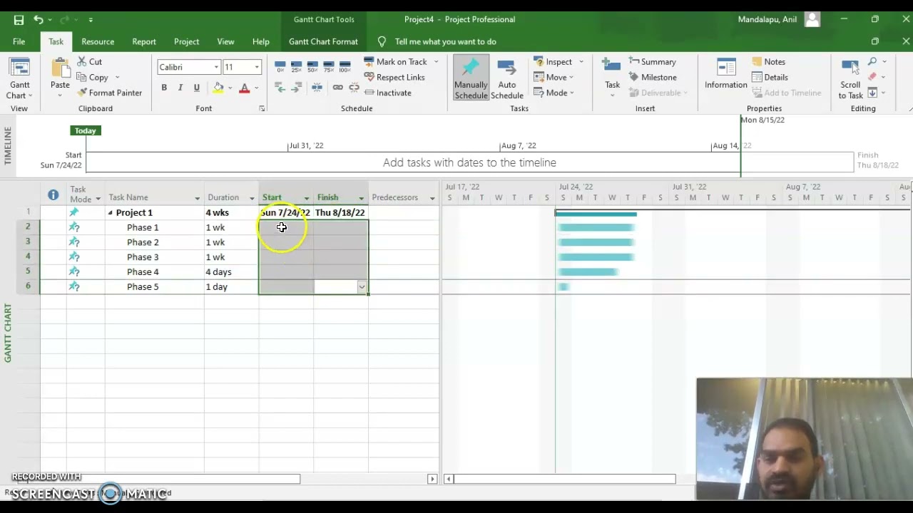 How to Create and adjust Tasks and Dates of Timeline Project
