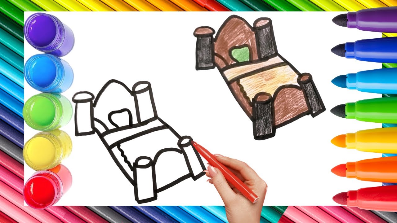 How To Draw cute Bed Drawing, Painting & Coloring For Kids and Toddlers_ Child Art 🐋🌈🎨
