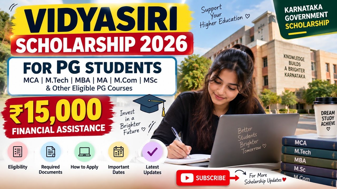 Vidyasiri Scholarship 2026 for PG Students | ₹15,000 Support | Eligibility & Apply