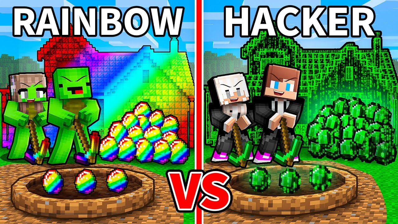 JJ and Mikey: RAINBOW vs HACKER MINE BATTLE in Minecraft - Maizen