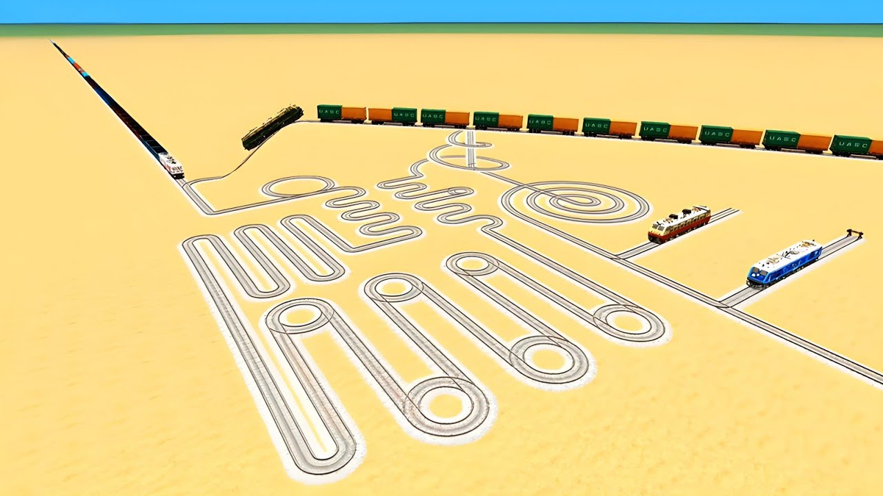 🙉TWO TRAINS CROSSIN CAREFULLY RISKY BUMPY 360°DEGREE💞AROUND RAILRAOD RAILWORK SIM