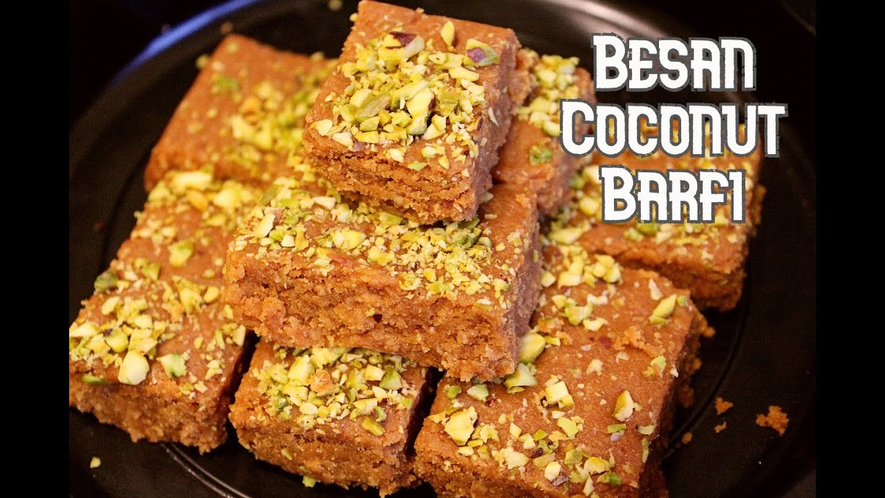 Besan Coconut Barfi | Besan Burfi | Coconut Sweet | Sweet Recipe