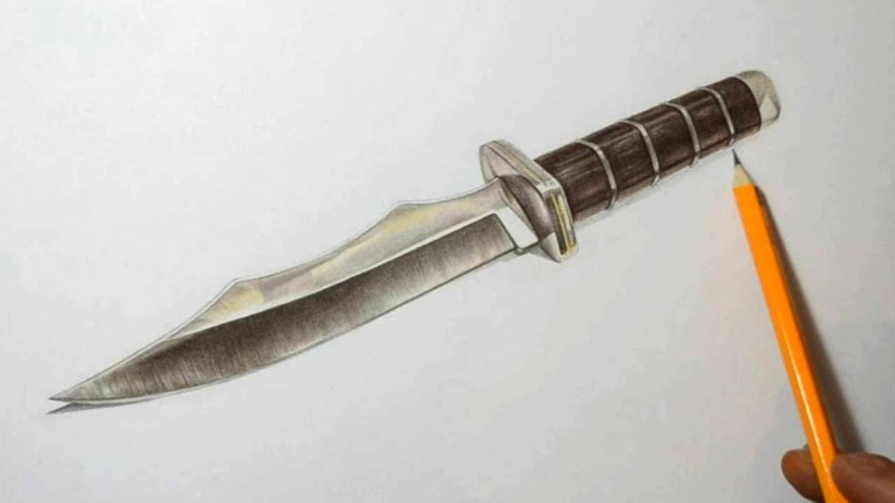 How to Draw a Dagger Knife - Realistic Colored Drawing