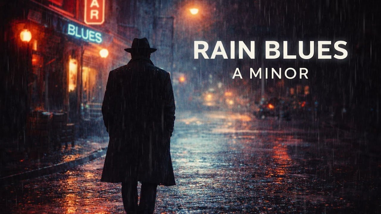 1 Hour A Minor Blues Backing Track with Rain – Slow Guitar Jam