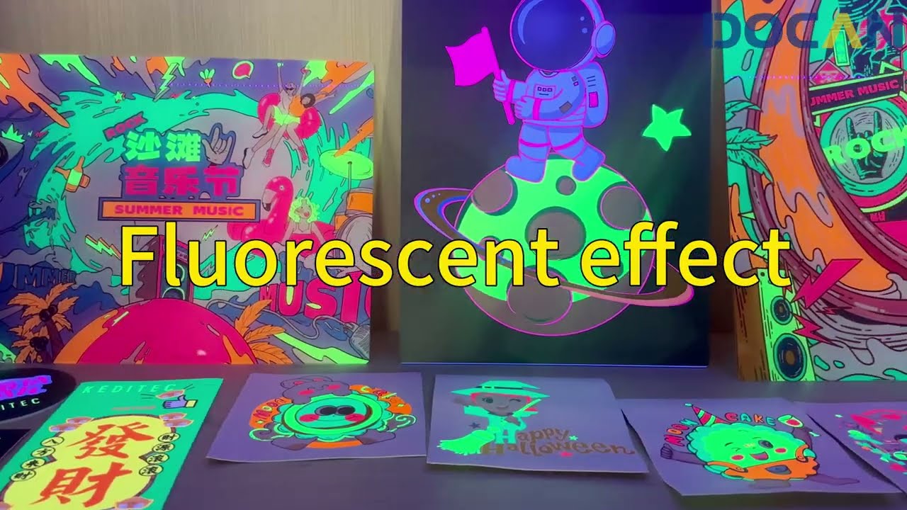 Showcasing of cool fluorescent ink by DOCAN H1000M UV printer!