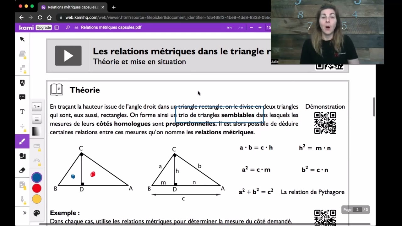 Secondaire 4 - Les relations m&eacute;triques dans le triangle rectangle