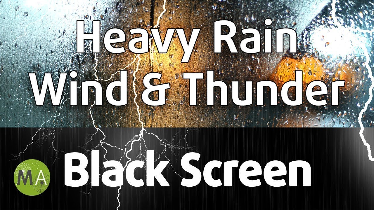 Heavy Rain, Wind and Light Thunder Sounds - 10 Hours Black Screen