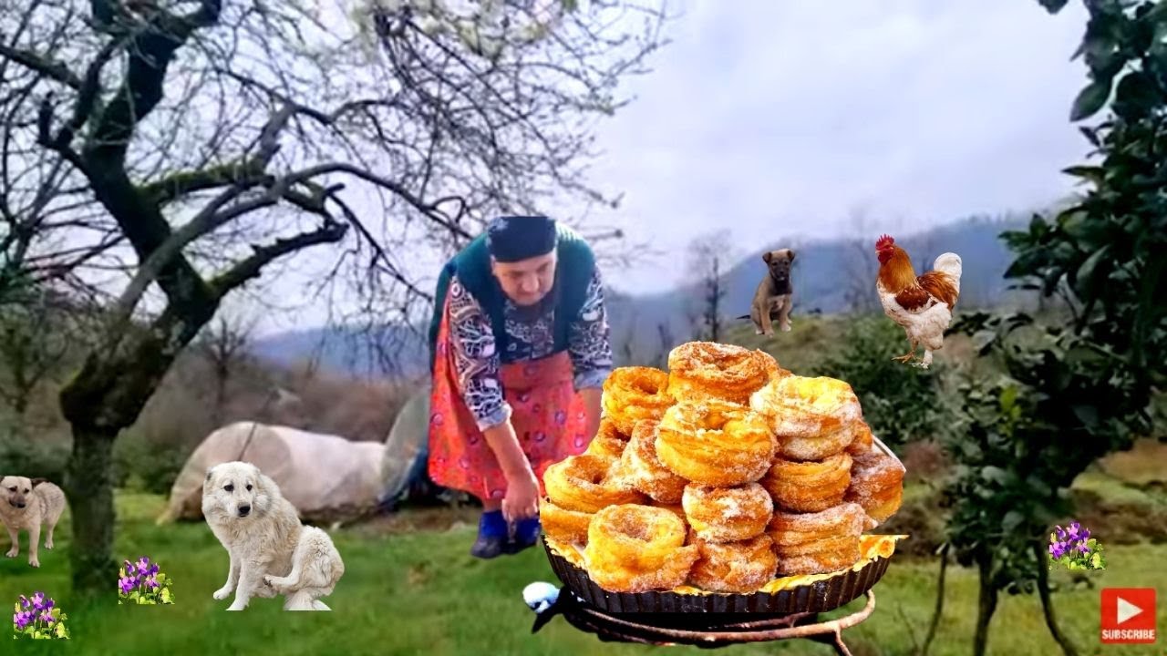 GRANDMOTHER BAKED DONUT IN THE VILLAGE