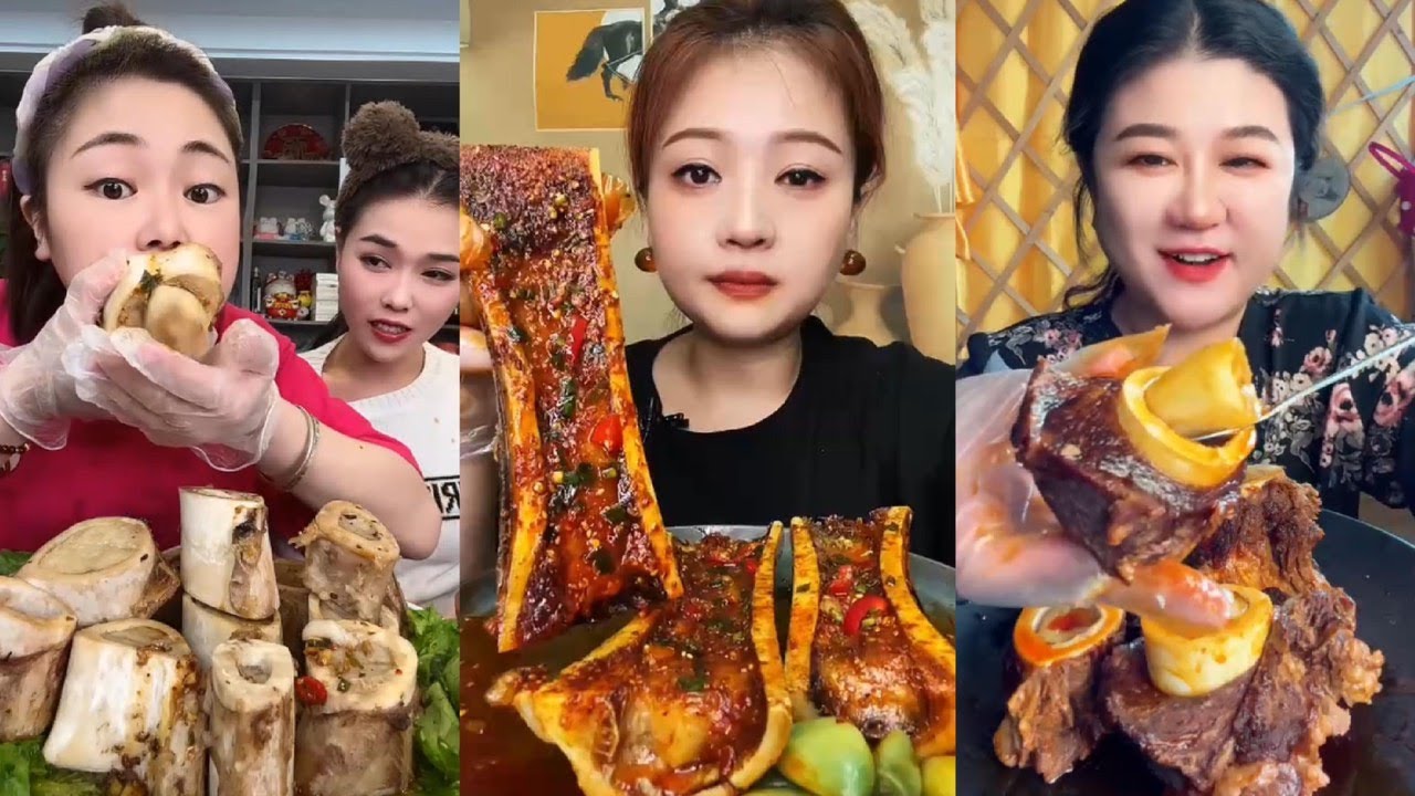 Chinese Food Mukbang Eating Show | Red beef bone marrow | Beef Bone Marrow Challenge #347
