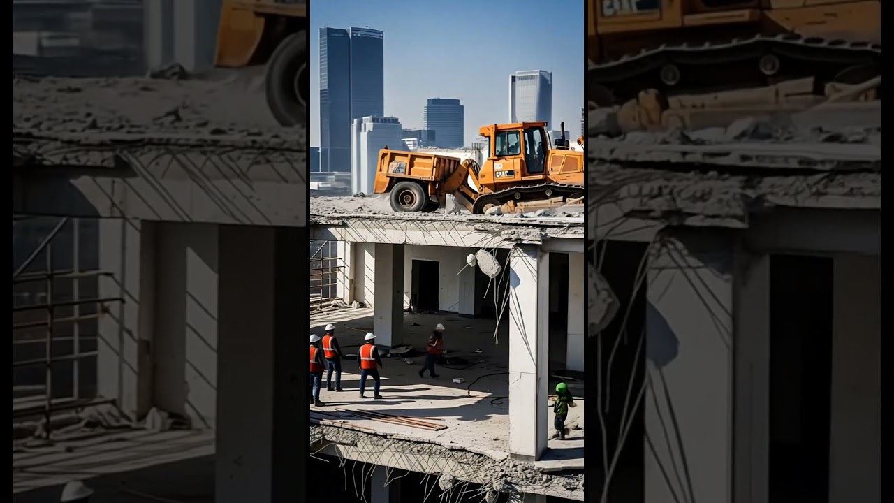 building collapses as bulldozer clears debris!