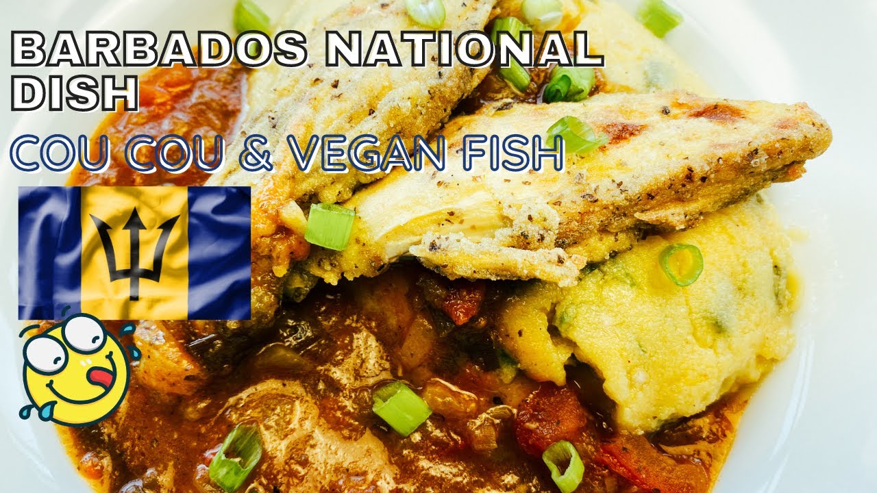 BAJAN COU COU with VEGAN FRY FISH (BANANA BLOSSOM) // VEGAN GLUTEN-FREE // Barbadian Food