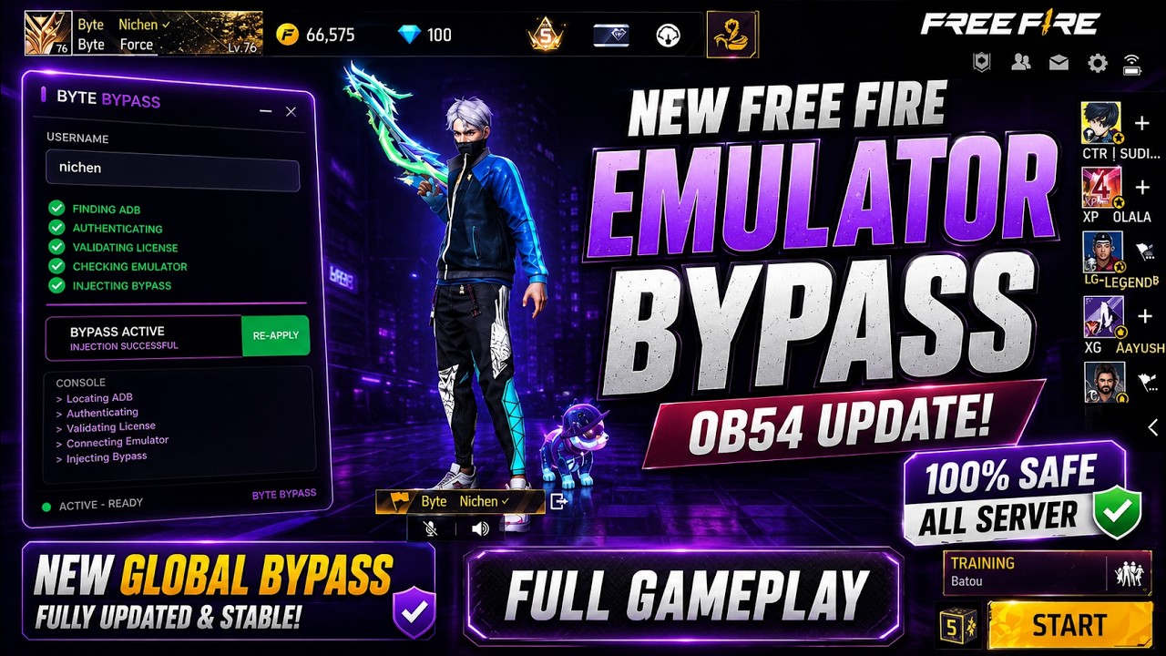 FREE GLOBAL EMULATOR BYPASS OB54 SAFE 💻 FOR FREE FIRE 🔥 100% ANTIBAN✅ FREE FIRE EMULATOR BYPASS