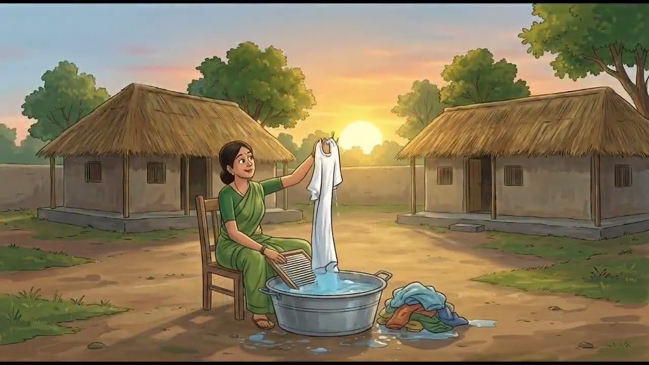 A peaceful village life routine inspired by Ghibli aesthetics, showing calm moments 